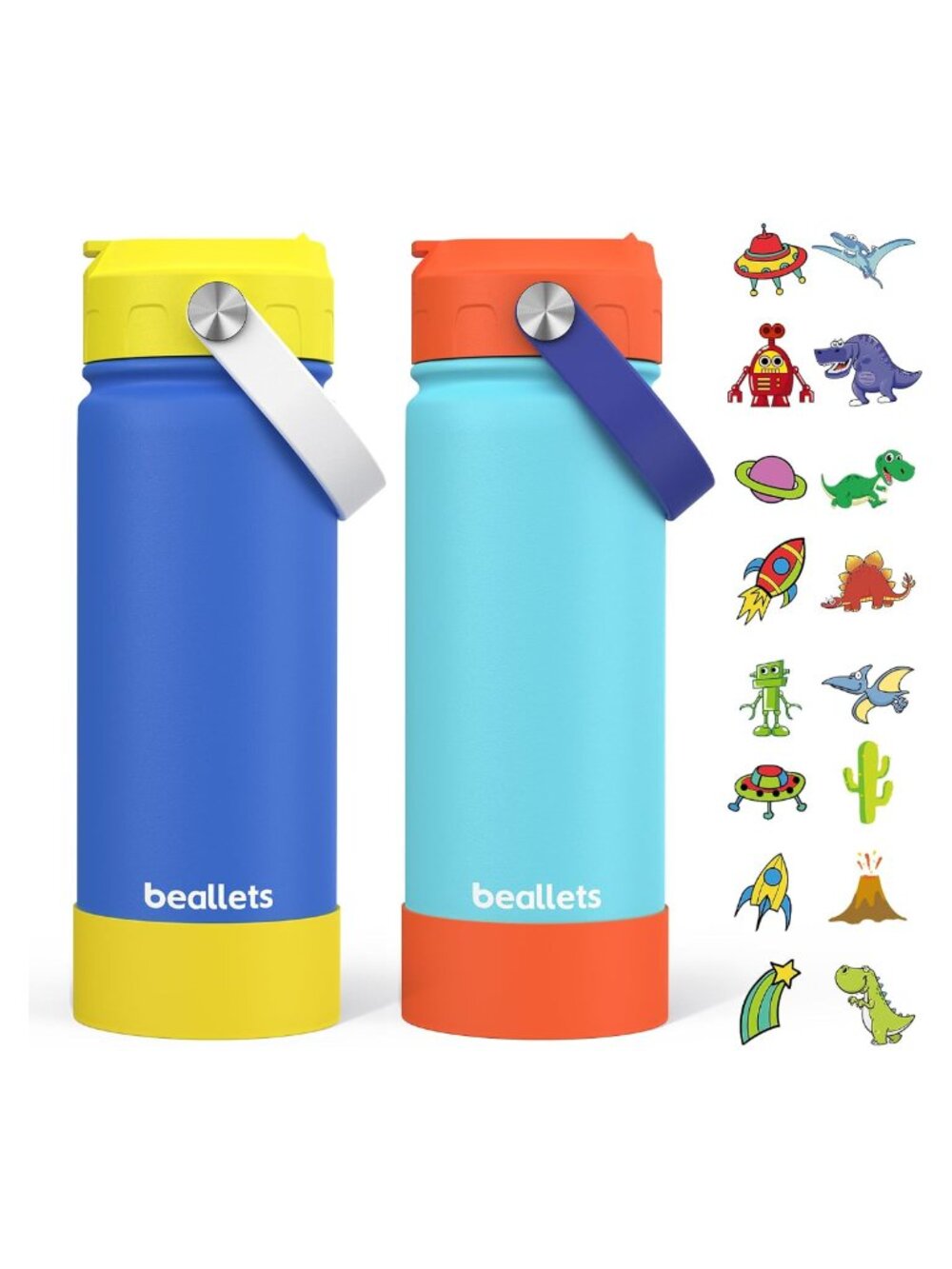 18oz Kids Insulated Water Bottle 2 Pack Stainless Steel Straw Cup